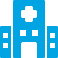 Blue icon of a hospital.