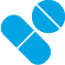 Blue icon of one pill and one tablet.